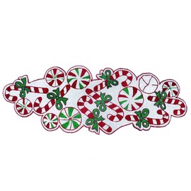 Sweet & Twisted Bead Embroidered Table Runner, Red, White, Green, 36"x13", Rectangle