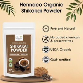 hennaco Organic Shikakai Powder - 227 Grams (8 Oz) Acacia concinna Powder, Natural Hair Cleansing & Conditioning - Organic Hair Wash Powder, Shikakai Powder for Hair