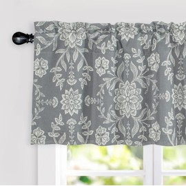 DriftAway Boho Linen Blend Kitchen Valance Curtain Blackout 18 Inch for Living Room Lined Rod Pocket Floral Farmhouse Country Short Curtains for Small Windows 1 Panel