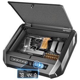 Gun Safe with LCD Display, ≤0.1s Quick Access Handgun Safe for 2-4 Pistols, Hand Gun Lock Box with Fingerprint | Keypad | and Keys for Home Drawer Bedside Nightstand TOPMEDA