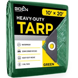 Green Tarp Heavy Duty Waterproof 8 Mil Thick Material, Multi-Purpose Tarpaulin Great for Canopy Tent, Boat, RV or Pool Cover, Shade and More (10' x 20')