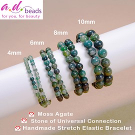 AD Beads Handmade Gemstone Stretch Elastic Bracelet Crystal Healing Reiki Nature's Beauty and Spiritual Essence Unisex (12mm, Moss Agate (Universal Connection))