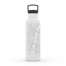 Well Told Engraved New York City Map Insulated Water Bottle, Etched Stainless Steel Bottle (21 oz, White) City Map Insulated Bottle, Custom Insulated Water Bottle, Outdoor Drinkware