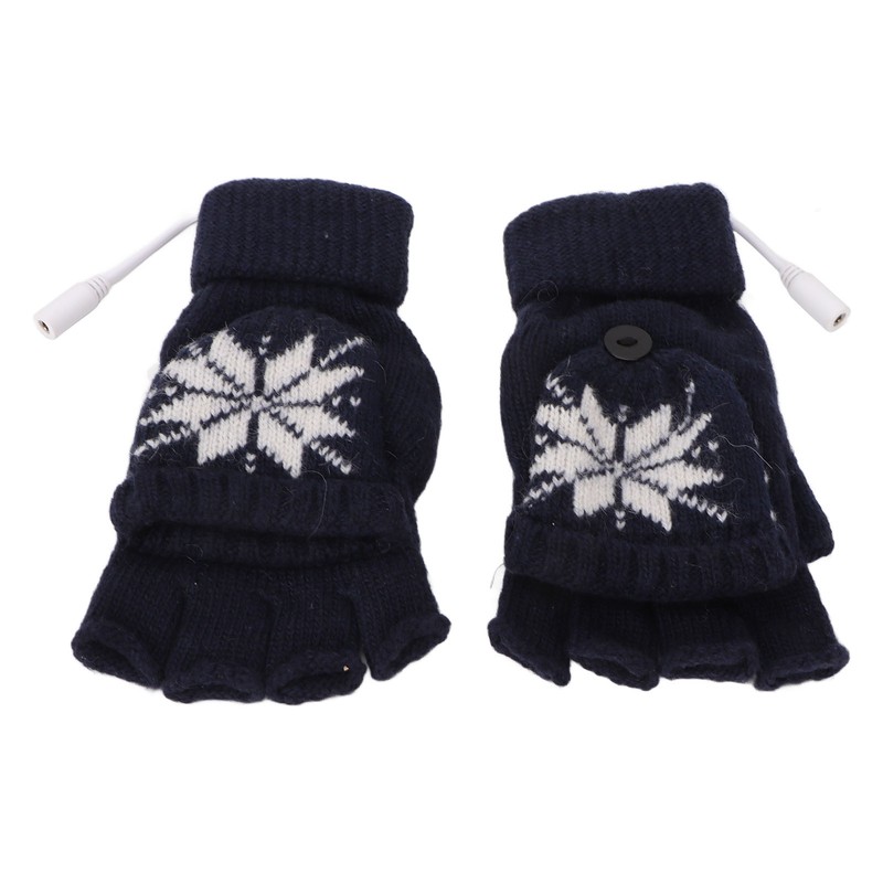 USB Heating Gloves Full Half Fingerless Knitting Double Side Warm