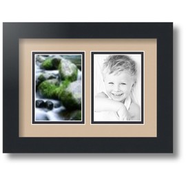 ArtToFrames Collage Photo Frame Double Mat with 2 - 3.5x5 Openings and Satin Black Frame