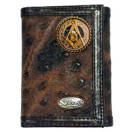 Custom Masonic Square and Compasses Nocona Ostrich Print trifold wallet