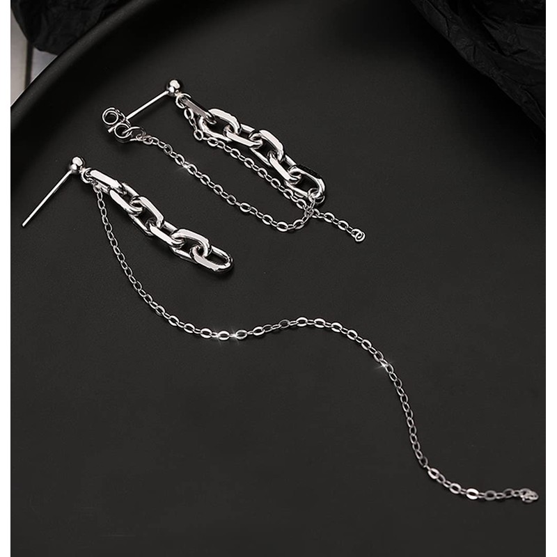 SLUYNZ 925 Sterling Silver Chain Dangle Earrings for Women Asymmetric