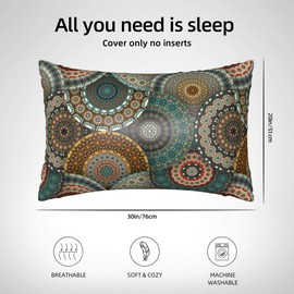 1 Pack Satin Pillowcase for Hair and Skin Colorful Vintage Mandala Floral Imitation Silk Pillowcase with Hidden Zipper Soft Breathable Smooth Cooling Pillow Cover Queen Size for Bedroom Sofa 20”x30”