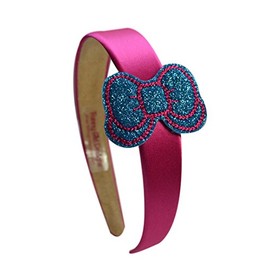 Sparkle Glitter Embroidered Bow Girls Arch Headband By Funny Girl Designs (Hot Pink and Turquoise)
