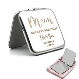 Gifts for Mom Engraved Compact Mirror, Unique Mom Gifts from Daughter Son, Portable Double-Sided Cosmetic Mirror, Sentimental Mothers Day Birthday Gifts for Mother, Metal Pocket Makeup Mirror
