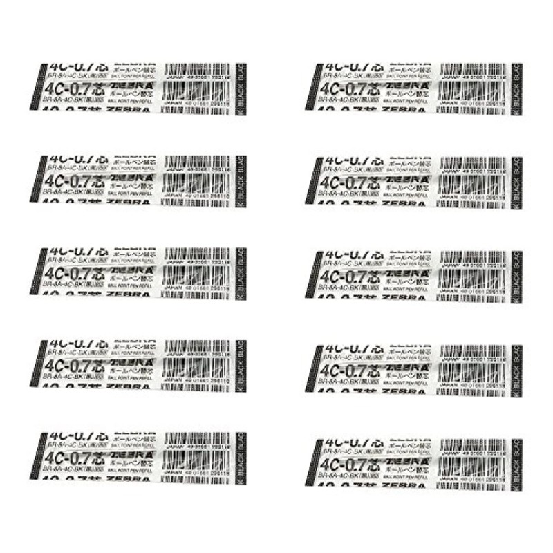 10pcs Zebra 4C-0.7 0.7mm Refill (Box Set) - Black Ink