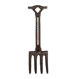 Cast Iron Wall Mounted Fork Outdoor Garden Tool Thermometer Decoration Art Greenhouse