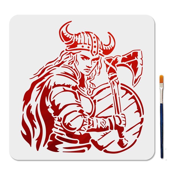 MAYJOYDIY Viking Woman Warrior Stencil, 11.8 x 11.8 inch, Reusable