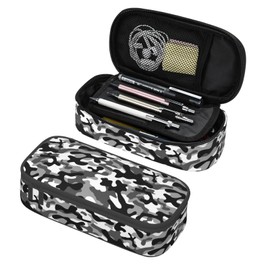 VOL&BASS Black White Camo Large Pencil Case For Girls Boys,Big Capacity Pencil Pouch Pen Bag With Flip Top Zipper,Back To School Supplies Pen Holder Box Organizer Office Student