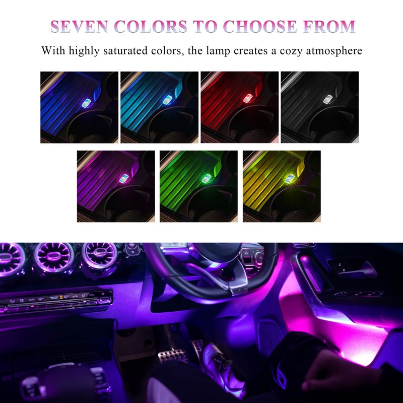 SHMZK 4 PCS USB LED Car Interior Atmosphere Lamp, Mini