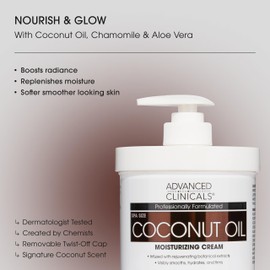 Advanced Clinicals Coconut Oil Body Cream For Women & Men | Hydrating Coconut Lotion For Extremely Dry Skin | Visible Anti Aging Body Butter Skin Care Balm Moisturizer For Hand, Heel, Feet, 16oz, 2PC