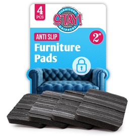 Stay! Anti Slip Furniture Pads (Set of 4) - Square Furniture Stoppers to Prevent Sliding for Hardwood Floors and Carpets - Non Skid Furniture Grippers - Table & Couch Leg Floor Protectors, 2 Inch