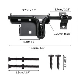 Heavy Duty 2 Way Thickeness Slide Bolt Gate Latch with Square Hole Black Door Locks Gate Latches for Wooden Fences Barn and Yard Door (Square Hole, 4)