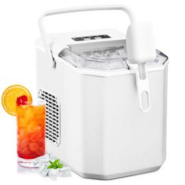 Antarctic Star Countertop Ice Maker, S/L Bullet Ice, 28lbs/Day, 9 Ice Cubes in 6 Mins, Portable Ice Machine with Ice Scoop and Handle, Self-Cleaning, One-Click Operation, for Kitchen Office Home White