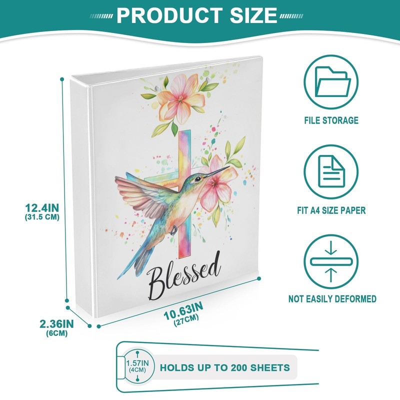 Vuiyean Blessed Quoted Hummingbird Floral Cross 1.5 Inch Binders 3