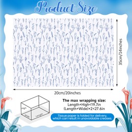 100 Sheets Blue Floral Tissue Papers, Chinoiserie Calla Lily Gift Wrap Tissue Paper for Gift Bag, Blue White Wildflower Art Packaging Paper for Wedding Bridal Shower Birthday Party Decor, 20 x 14IN