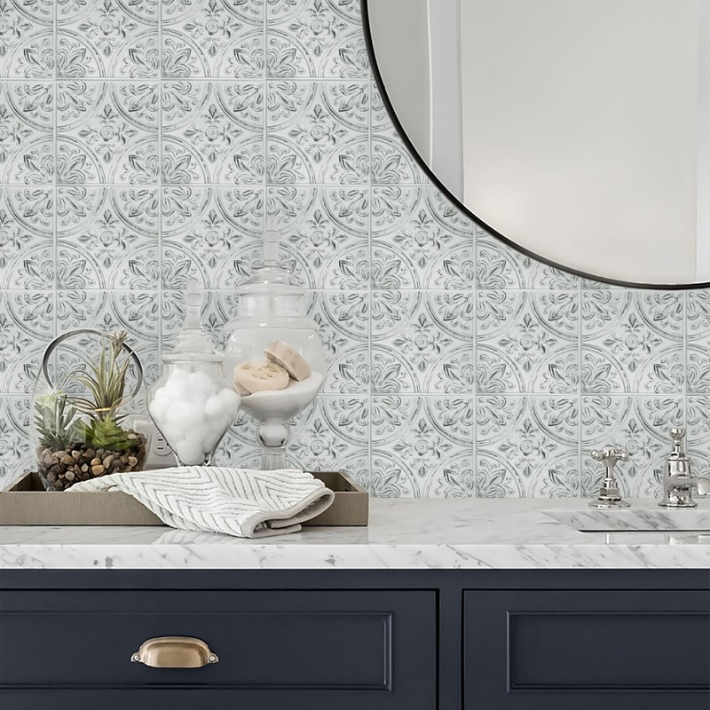 RoomMates TIL4623FLT StickTiles White Tin Peel and Stick Tile Backsplash,