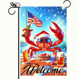 BlissYard Welcome Garden Flag Double Sided 12x18 Flag Christmas Crab Garden Flag Crab Wearing Sunglasses With Drinks And Usa Flag Winter Beach Theme Indoor Outdoor Home Yard Lawn Porch Decor Banner