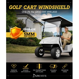 EXOEMTS Golf Cart Windshield for EZGO TXT 1995-2013, Foldable Clear Front Windshield with Heavy Duty Hinges, Anti-UV & Impact Resistant, 3/16" Thick PC, Fits Gas & Electric Models, Scratch Resistant