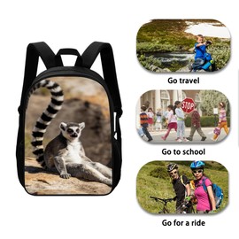 Amzbeauty Ring-Tailed Lemur Print Backpack Kids Boys Elementary School Bag Large Capacity 17 Inch Animal Pattern Bookbags Lightgweight Daypack