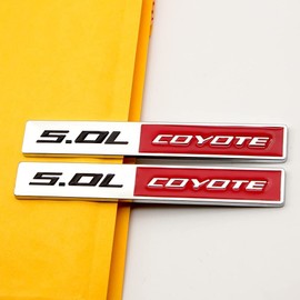 2X 5.0L Coyote Emblems, 3D Trim Fender Hook Trunk Badge Decals Stickers (Sliver-RED)