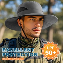 DRESHOW Sun Bucket Hats for Men Women 3.5" Wide Brim Fishing Hat Breathable Mesh Beach Hats Outdoor Packable Foldable Hat UPF 50+