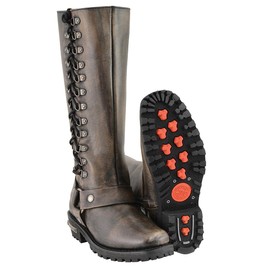 Milwaukee Leather Women's Distressed Brown Leather 14-inch Classic Harness Square Toe Motorcycle Rider Boots MBL9368-8.5