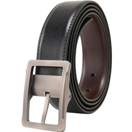 beltox fine Men's Dress Belt Leather Reversible 1.25" Wide Rotated Buckle Gift Box (32-34, Turned Design Buckle)