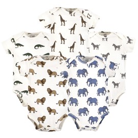Touched by Nature Unisex Baby Organic Cotton Bodysuits, Classic Safari Animals, Newborn