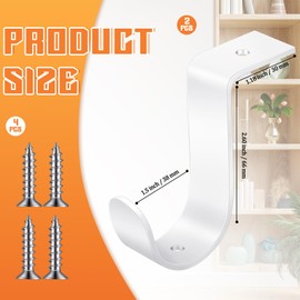 Hicarer 2 Pcs 1.5 Inch Closet Rod Brackets Heavy Duty Metal Wall Mount Rod Brackets with Screws Closet Pole Support for Living Room Bedroom Shelf Office(White)