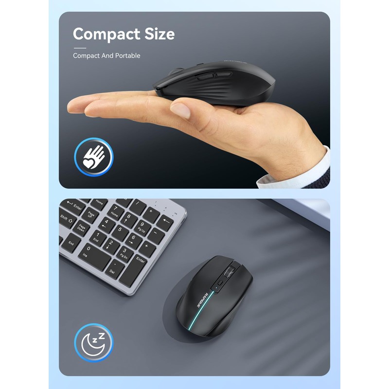 RAPIQUE Bluetooth Wireless Mouse - (BT1/BT2+USB) Tri-Mode High Performance, Rechargeable,