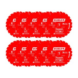 Diablo Framing Saw Blade for Wood - 7-1/4" x 24-Tooth, Thin Kerf, Anti-Vibration, Long Life for Framing & Pressure-Treated Wood, Tracking Point Tooth Design - Pack of 10 - D0724A