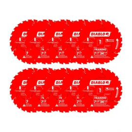 Diablo Framing Saw Blade for Wood - 7-1/4" x 24-Tooth, Thin Kerf, Anti-Vibration, Long Life for Framing & Pressure-Treated Wood, Tracking Point Tooth Design - Pack of 10 - D0724A