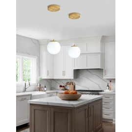 ykolupty Pendant Lighting Gold Globe Pendant Light Fixture,Mid Century Chandelier 1-Light Hanging Fixture for Kitchen Island,Adjustable Length Indoor Lighting for Dinning Room Bedroom