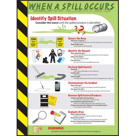 Accuform PST810 Safety Awareness Poster, "When A Spill OCCURS", 24" Length x 18" Width, Laminated Flexible Plastic