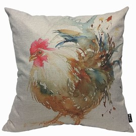 Mugod Popular Watercolor Rooster Cushion Cover Throw Pillow Covers Art Colorful Chicken Pillow Case for Men Women Decorative Home Sofa Chair Couch 45x45cm/18x18 Inch