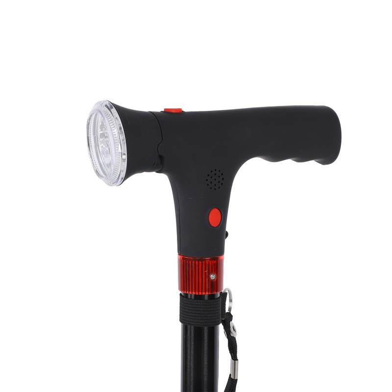 Aluminum Alloy Folding Light Cane Elderly Four‑legged with Lamp Non‑slip