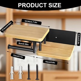 Toilettenpapierhalter ohne Bohren aus Bambus & Stahl, Klopapierhalter mit Ablage, Klorollenhalter Holz für Bad & WC, Toilettenpapier Aufbewahrung Wandmontage Kleben oder Bohren, Klopapierhalter Holz