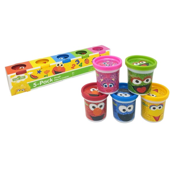 Sesame Street Modeling Dough, 5-Pack, 3oz Cans, Assorted Colors, Elmo,