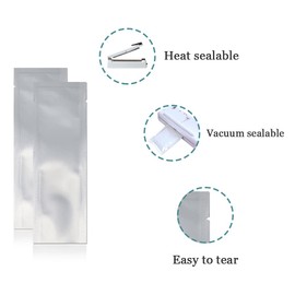 PABCK 200 Pieces 1.96x4.7 inch (Inside Size 1.56x4.3 inch) Coffee Food Storage Heat Seal Pure Mylar Foil Bag Vacuum Pouch for Sample Packaging