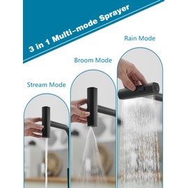 Kitchen Faucet with Pull Down Sprayer, Matte Black Waterfall Kitchen Faucet