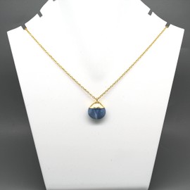 Gempires Natural Blue Opal Pear Cabochon Pendant Necklace, 15 x 16 mm Crystal Jewelry, 14k Yellow Gold Plated 16 + 2 Inch Adjustable Chain (Blue Opal)