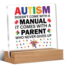 Autism Parents Gift Autism Doesn't Come with a Manual Clear Desk Decorative Acrylic Sign With Wooden Stand for Desk Table Shelf