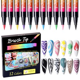 MKNZOME 12 Color Nail Art Pens, 3D Nail Polish Pens Set Drawing Painting Point Liner Acrylic Painted Pen Kit, Waterproof and Quick-drying Nail for DIY Nails Art Design Manicure Tools