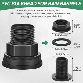 4 Pack PVC Bulkhead for Rain Barrels 3/4" Male 1/2" Female, Winspeed Double Threaded Bulkhead Water Tank Connector with Thick Silicone Seal Water Tank PVC Connector Adapter for Pools, Aquariums, Tub